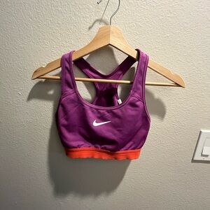 Nike Women's Vibrant Purple Sports Bra with Orange Band